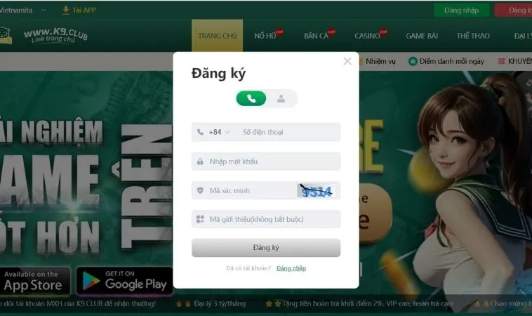 Hướng Dẫn Đăng Ký K9CC Nhanh Chóng, An Toàn Và Hiệu Quả Năm 2025 2 Giao diện đăng ký K9CC
