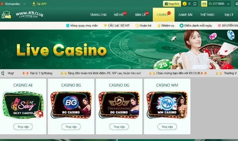 Tìm Hiểu Casino Online K9CC: Đánh Giá Chi Tiết Và Hướng Dẫn 1 Sảnh Casino Online K9CC hợp tác với nhiều nhà cung cấp game hàng đầu